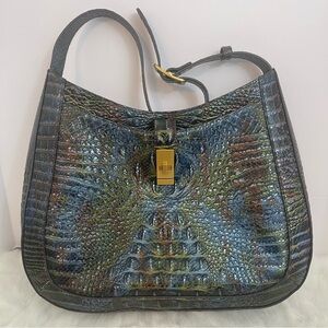 Brahmin Iridescent Multi-Color Croc-Embossed Leather Shoulder Bag
